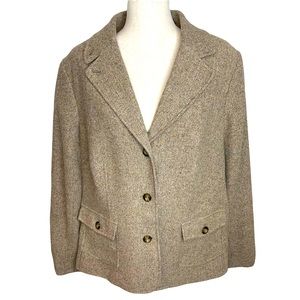 L.L. Bean Wool Silk Blend Tan Button Tweed Blazer Jacket 1X